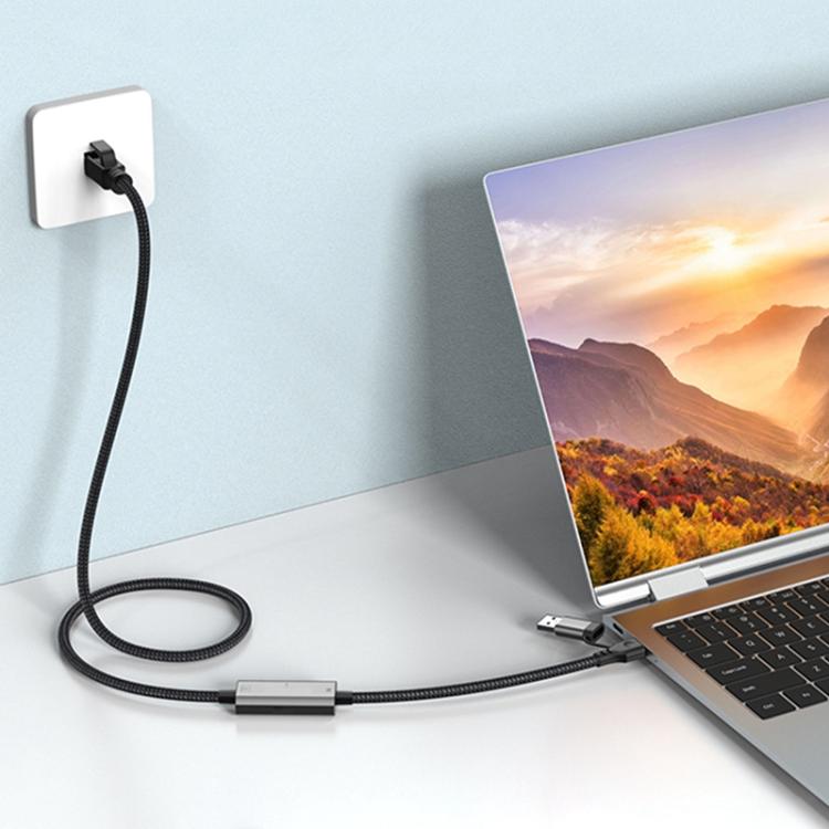 2m RJ45 to USB-C / Type-C Side Bend High Speed Network Card Ethernet Cable - Lan Cable and Tools by PMc TechLife | Online Shopping South Africa | PMc TechLife | Buy Now Pay Later Mobicred