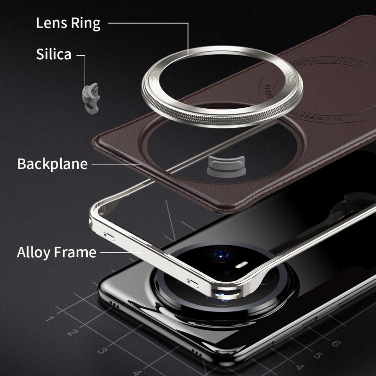 For Huawei Mate 60 Pro Metal Frameless MagSafe Leather Phone Case(Brown) - Huawei Cases by PMC TechLife | Online Shopping South Africa | PMC TechLife | Buy Now Pay Later Mobicred