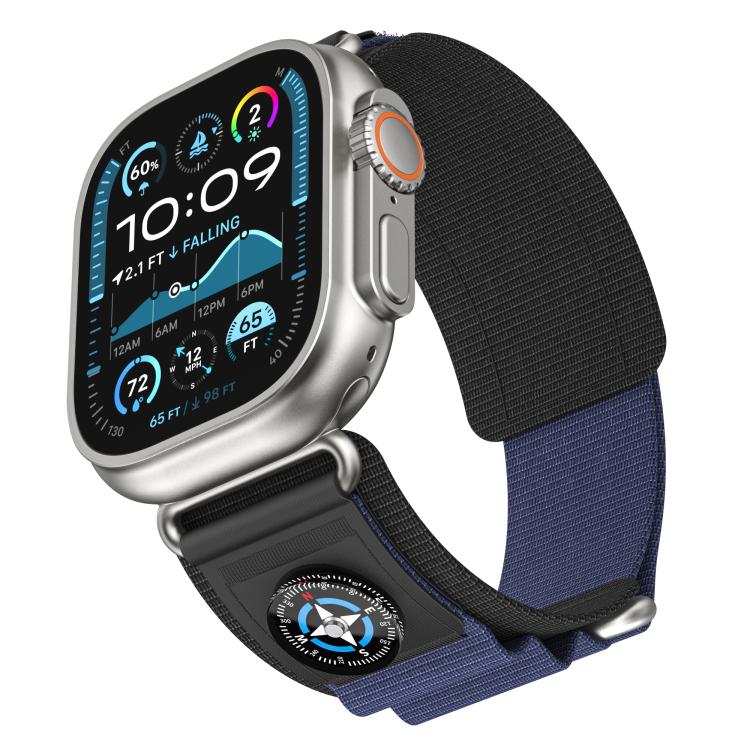 For Apple Watch 42mm / 41mm / 40mm / 38mm Kalebol Compass Nylon Loop Watch Strap(Black Blue) - free shipping - PMc TechLife - Order now!
