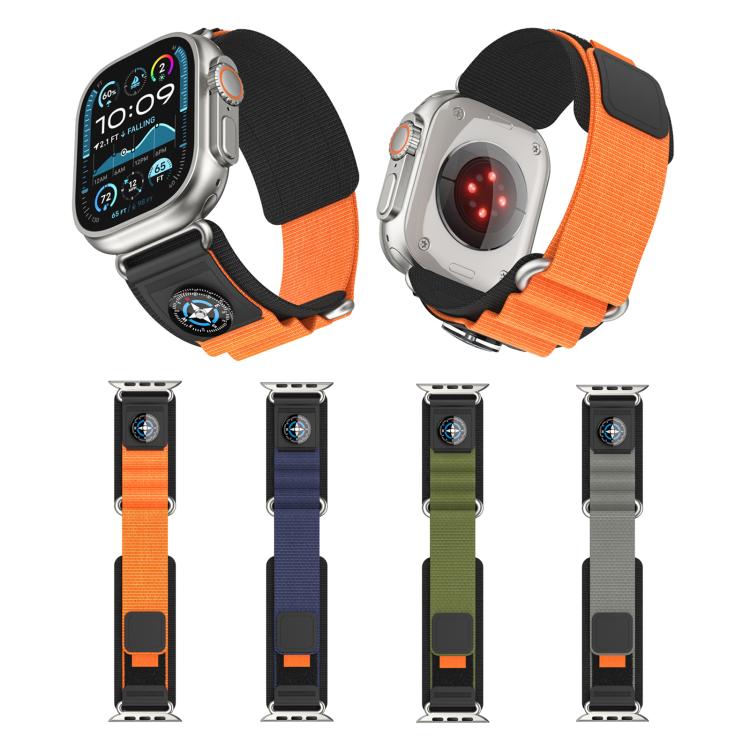 For Apple Watch 42mm / 41mm / 40mm / 38mm Kalebol Compass Nylon Loop Watch Strap(Black Orange) - free shipping - PMc TechLife - Order now!