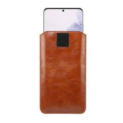 Ultra-thin Simple Drawstring  Horizontal Plate Hanging Waist Phone Waist Pack Leather Case, Suitable for 6.7-6.9 inch Smartphones(Coffee) - Universal Leather Case by PMC Jewellery | Online Shopping South Africa | PMC Jewellery | Buy Now Pay Later Mobicred