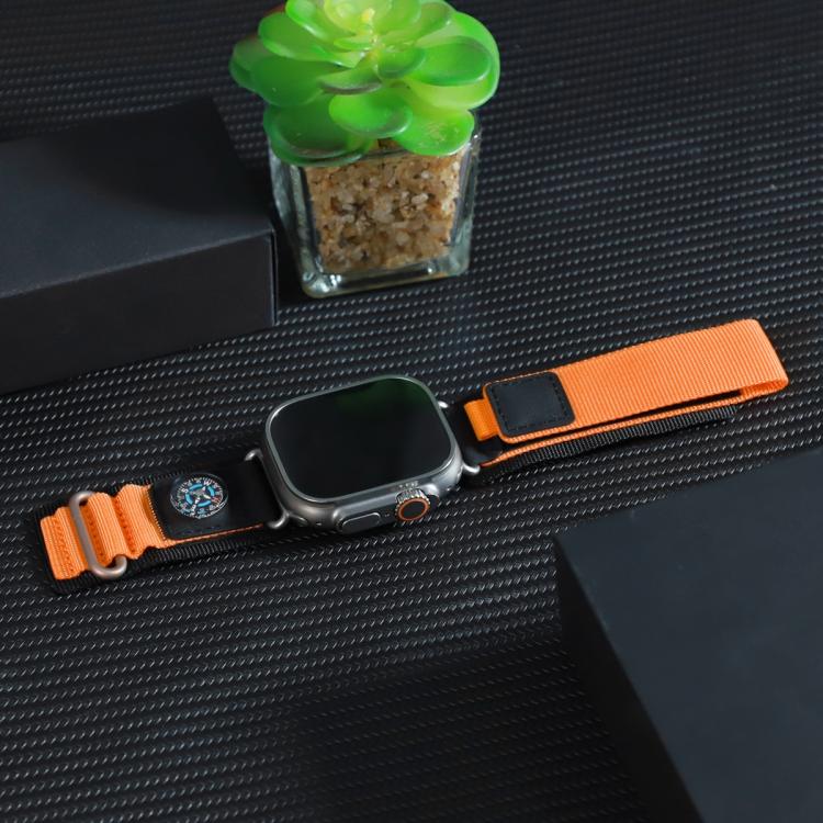 For Apple Watch 46mm / 49mm / 45mm / 44mm Compass Nylon Loop Watch Band(Black Orange) - Watch Bands by PMc TechLife | Online Shopping South Africa | PMc TechLife | Buy Now Pay Later Mobicred