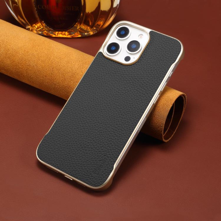 For iPhone 14 / 13 Denior A20 Genuine Leather Litchi Texture MagSafe Frameless Phone Case(Black) - free shipping - PMc TechLife - Order now!