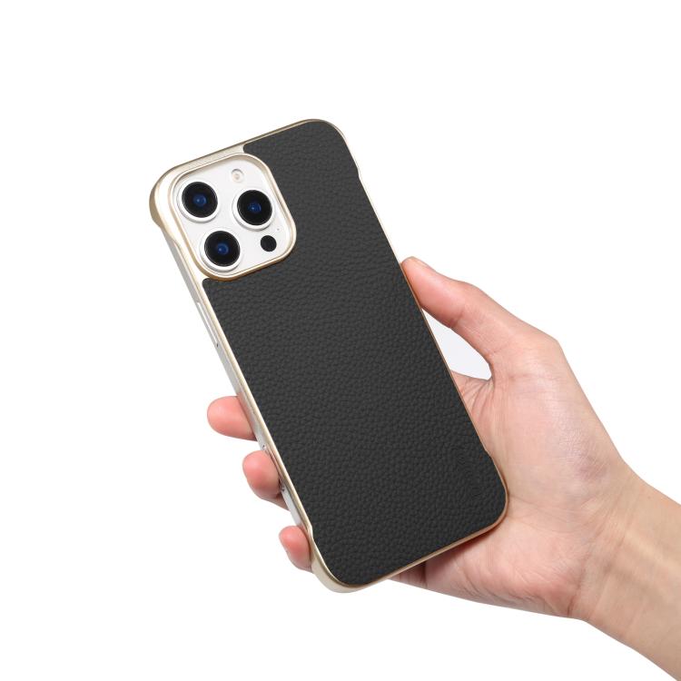 For iPhone 14 / 13 Denior A20 Genuine Leather Litchi Texture MagSafe Frameless Phone Case(Black) - free shipping - PMc TechLife - Order now!