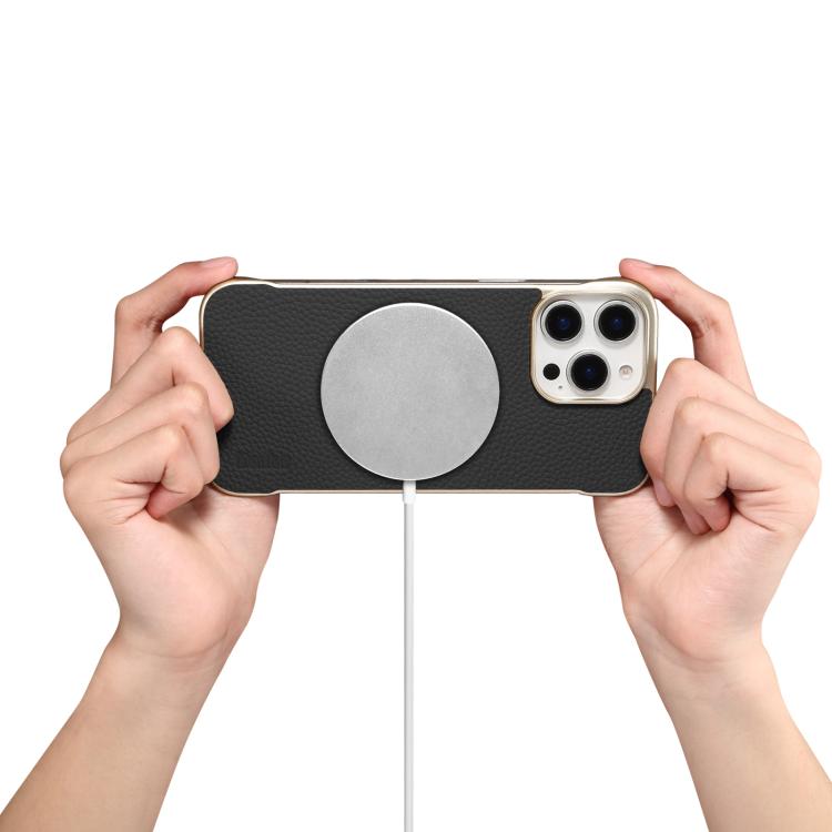 For iPhone 14 / 13 Denior A20 Genuine Leather Litchi Texture MagSafe Frameless Phone Case(Black) - free shipping - PMc TechLife - Order now!