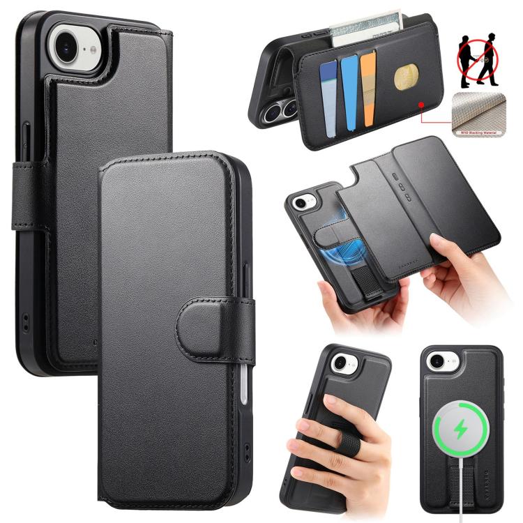 For iPhone 16e CaseNeo Finger Grip Strap MagSafe Leather Phone Case(Black) - free shipping - PMc TechLife - Order now!
