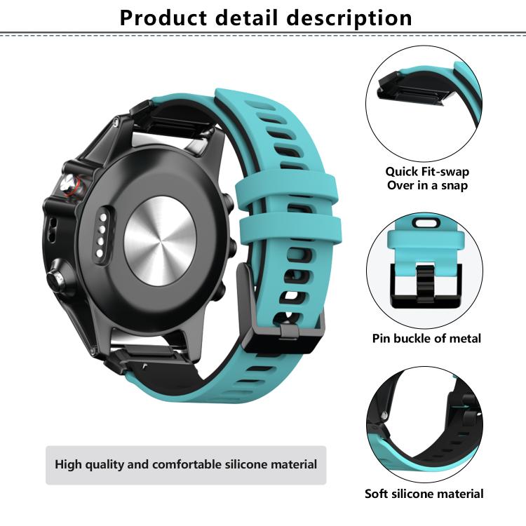 For Garmin QuickFit 26mm Kalebol Two-layer Silicone Watch Band(Teal Black) - free shipping - PMc TechLife - Order now!