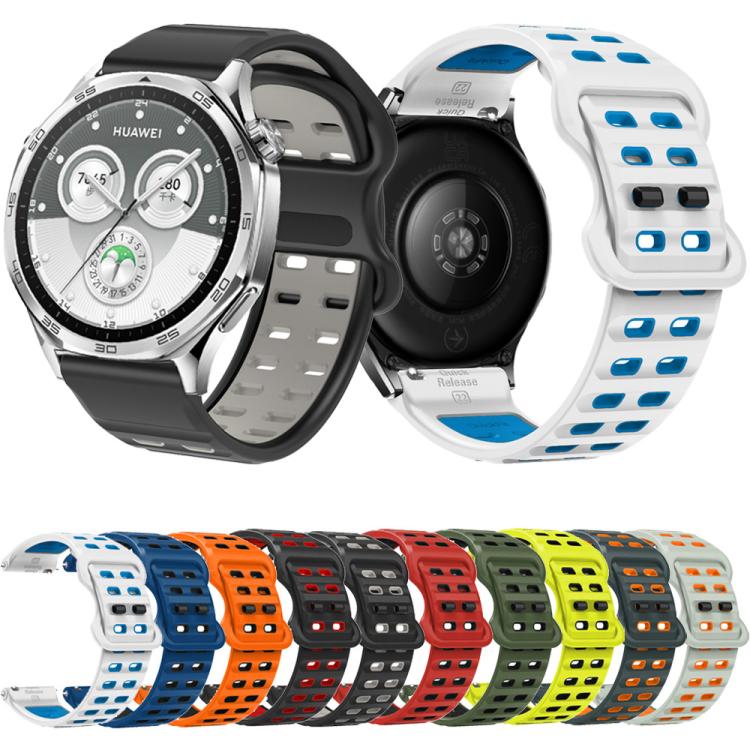 22mm Double-row Hole Studded Buckle Silicone Watch Band(Orange Black) - free shipping - PMc TechLife - Order now!