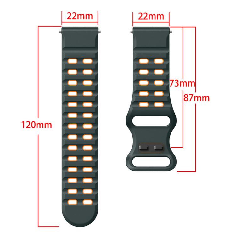 22mm Double-row Hole Studded Buckle Silicone Watch Band(Army Green Black) - free shipping - PMc TechLife - Order now!