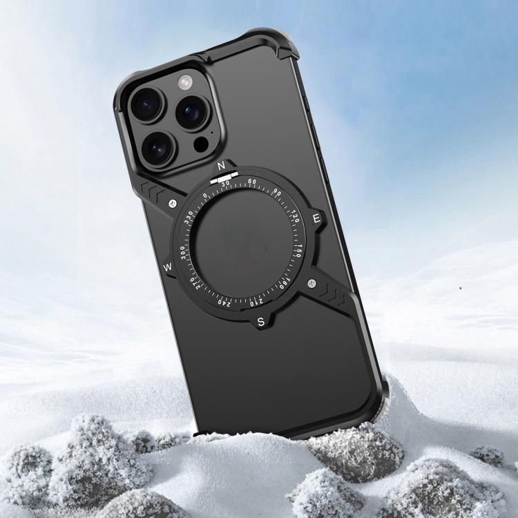 For iPhone 13 Pro S Shaped 360 Holder Airbag Frameless MagSafe Metal Phone Case(Black) - free shipping - PMC TechLife - Order now!