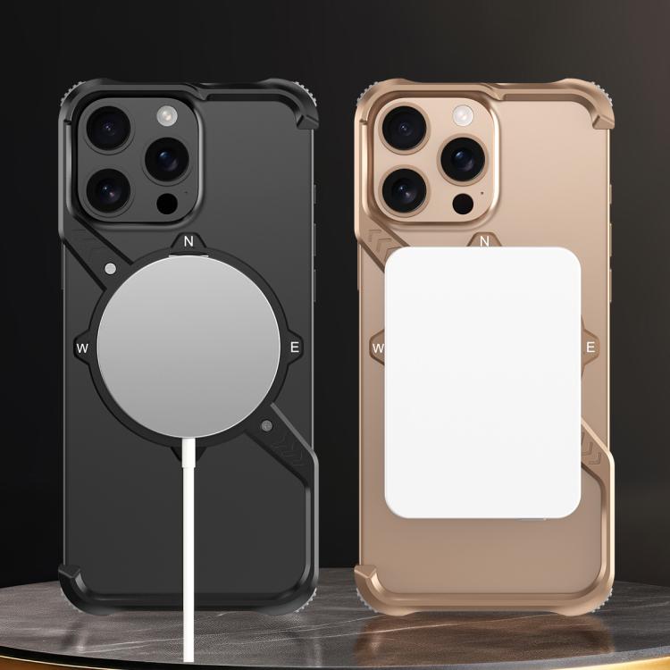 For iPhone 15 S Shaped 360 Holder Airbag Frameless MagSafe Metal Phone Case(Black) - free shipping - PMC TechLife - Order now!