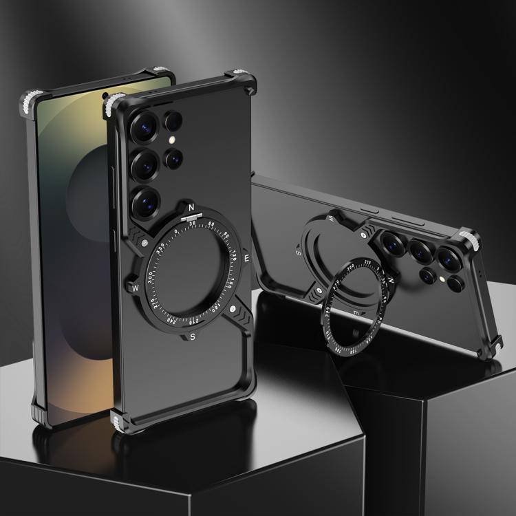 For Samsung Galaxy S22 Ultra 5G S Shaped 360 Holder Airbag Frameless MagSafe Metal Phone Case(Black) - free shipping - PMC TechLife - Order now!