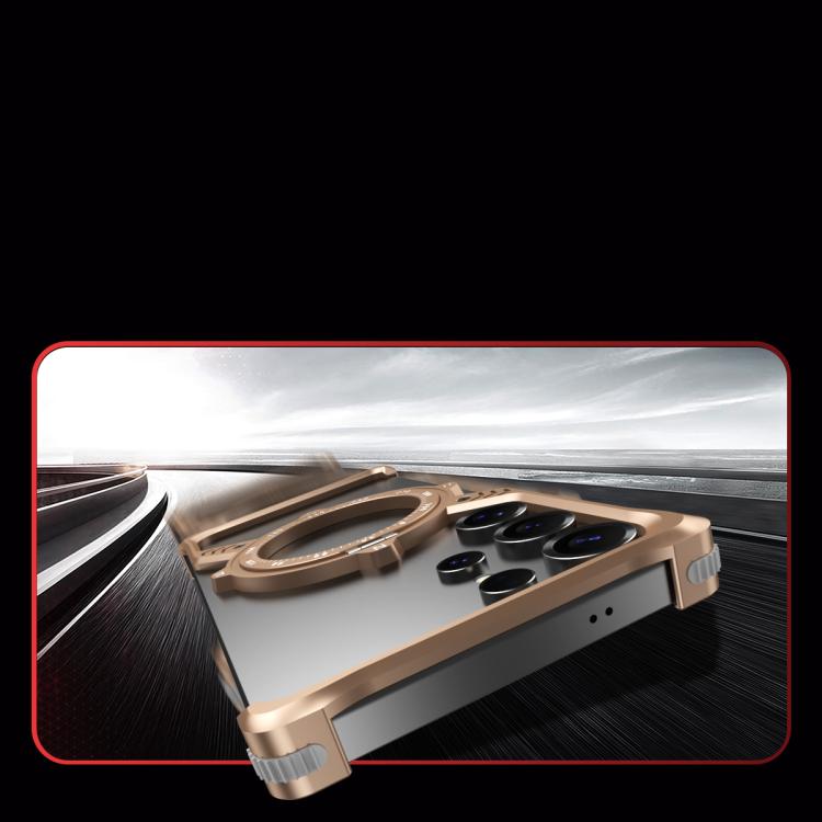 For Samsung Galaxy S22 Ultra 5G S Shaped 360 Holder Airbag Frameless MagSafe Metal Phone Case(Black) - free shipping - PMC TechLife - Order now!