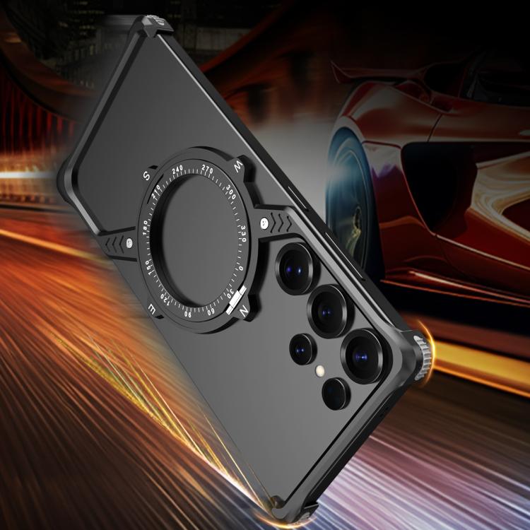 For Samsung Galaxy S22 Ultra 5G S Shaped 360 Holder Airbag Frameless MagSafe Metal Phone Case(Black) - free shipping - PMC TechLife - Order now!