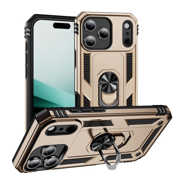 For iPhone 17 Pro Shockproof TPU Hybrid PC Phone Case with Holder(Gold) - free shipping - PMc TechLife - Order now!