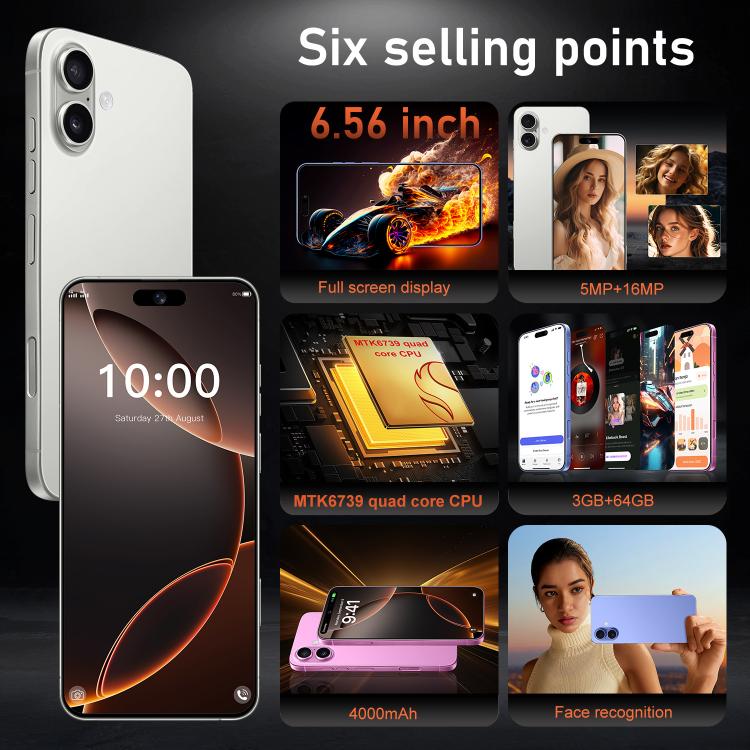 I16 Plus / RAi5, 3GB+64GB, 6.56 inch Android 10 MTK6739 Quad Core, Network: 4G, Dual SIM, Plug:EU Plug(White) - free shipping - PMc TechLife - Order now!