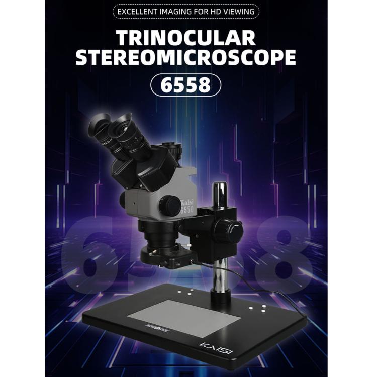 Kaisi 6558 6.5-58X Synchronous Zoom Trinocular Stereo Microscope - free shipping - PMC TechLife - Order now!