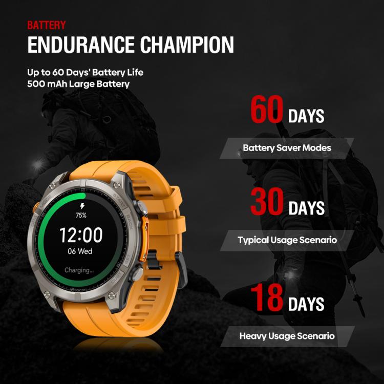 Zeblaze Stratos 4 Rugged Outdoor GPS Smart Watch 1.43 inch Screen 5 ATM & IP69K(Orange) - free shipping - PMC TechLife - Order now!