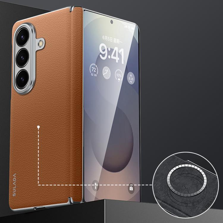 For Samsung Galaxy Z Fold7 5G SULADA Frameless Top Layer Cowhide Leather PC Phone Case(Brown) - free shipping - PMC TechLife - Order now!