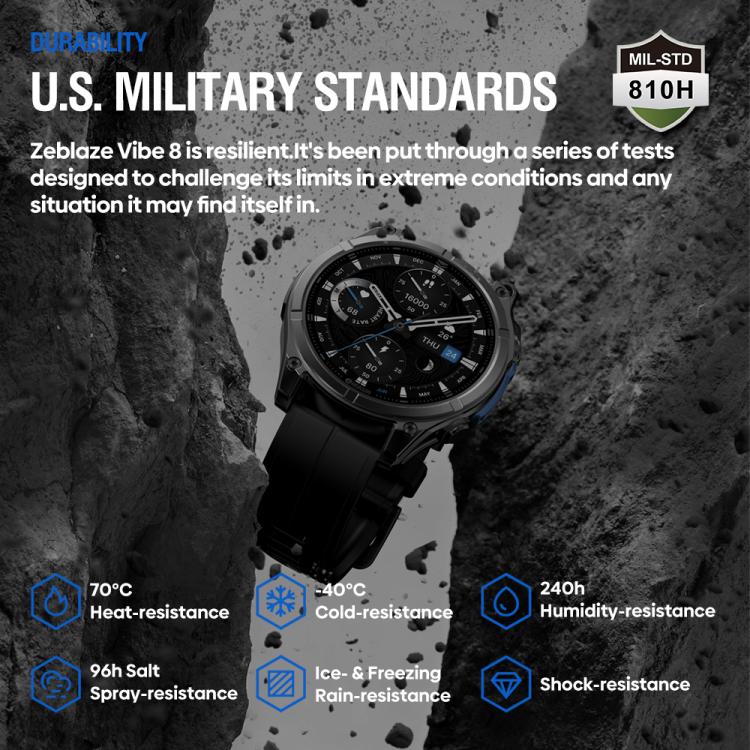 Zeblaze Vibe 8 Rugged Outdoor Smart Watch 1.43 inch Screen 5 ATM & IP69K Built-in Flashlight(Black) - free shipping - PMC TechLife - Order now!