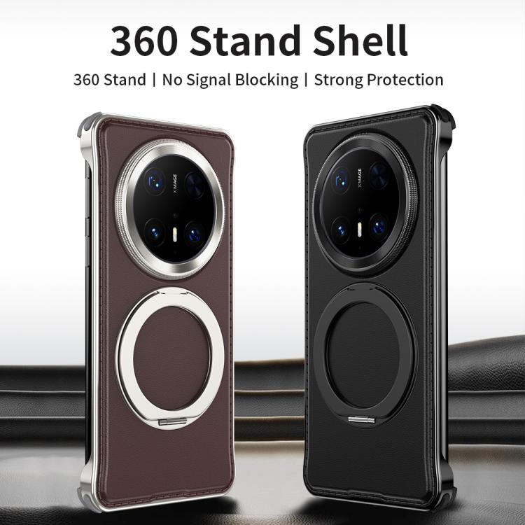 For Huawei Mate 60 Pro Metal Frameless Plain Leather MagSafe Holder Phone Case(Brown) - free shipping - PMC TechLife - Order now!