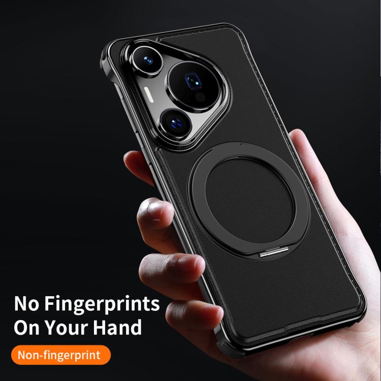 For Huawei Pura 70 Metal Frameless Plain Leather MagSafe Holder Phone Case(Black) - free shipping - PMC TechLife - Order now!