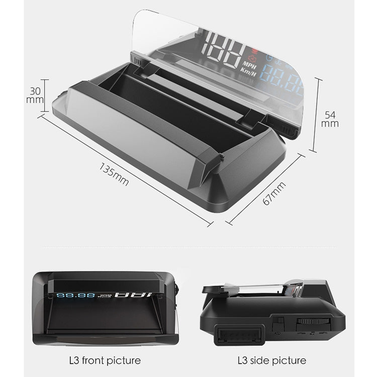 L3 HUD Head-up Display Car OBD2 Digital Display - Head Up Display System by PMC TechLife | Online Shopping South Africa | PMC TechLife | Buy Now Pay Later Mobicred