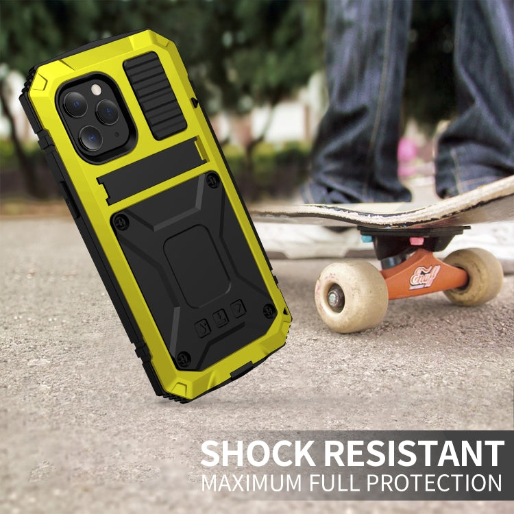 For iPhone 12 Pro Max R-JUST Shockproof Waterproof Dust-proof Metal + Silicone Protective Case with Holder(Yellow) - iPhone 12 Pro Max Cases by R-JUST | Online Shopping South Africa | PMC Jewellery