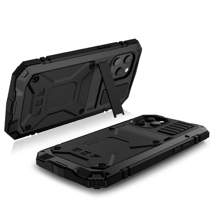 For iPhone 12 mini R-JUST Shockproof Waterproof Dust-proof Metal + Silicone Protective Case with Holder (Black) - iPhone 12 mini Cases by R-JUST | Online Shopping South Africa | PMC Jewellery