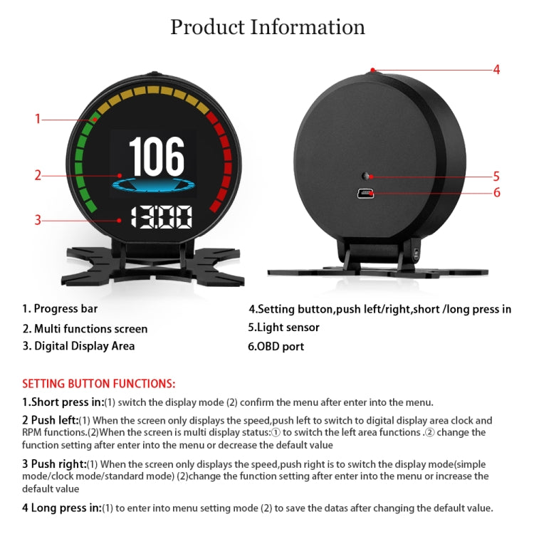 P15 OBD2 Car HUD Head-up Display Water Temperature / Vehicle Speed / Voltage - Head Up Display System by PMC TechLife | Online Shopping South Africa | PMC TechLife | Buy Now Pay Later Mobicred