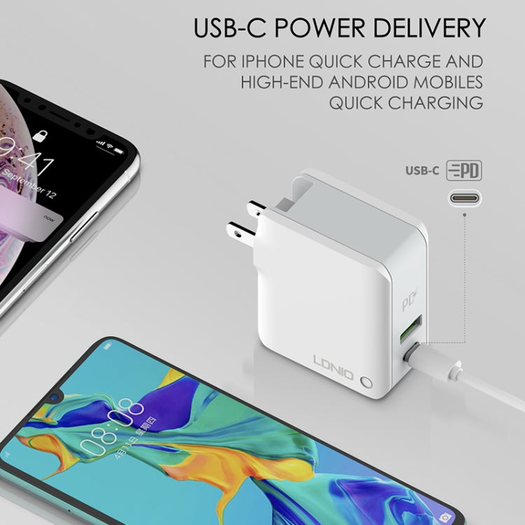 LDNIO A4403C 30W PD + Auto-id Foldable Fast Travel Charger with 1m 8 Pin Cable, AU Plug - USB Charger by LDNIO | Online Shopping South Africa | PMC Jewellery | Buy Now Pay Later Mobicred