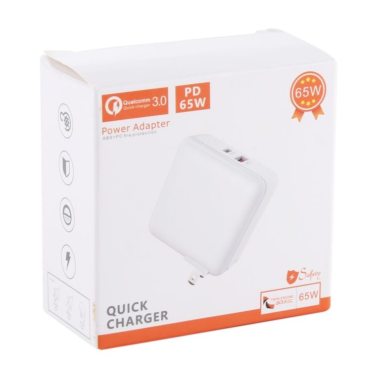 PD65W-A6 PD 65W 90 Degrees Foldable Pin Portable Multi-function USB Quick Charger, US Plug(White) - USB Charger by PMC Jewellery | Online Shopping South Africa | PMC Jewellery | Buy Now Pay Later Mobicred