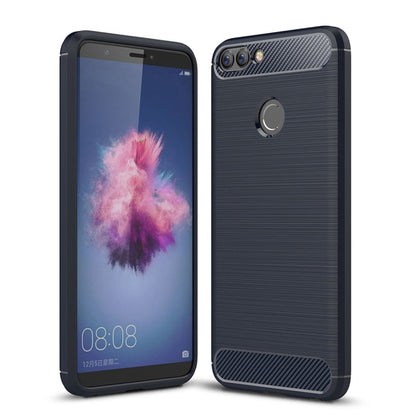 For Huawei  P smart / Enjoy 7S Brushed Texture Carbon Fiber Shockproof TPU Protective Back Case (Navy Blue) - Huawei Cases by PMC Jewellery | Online Shopping South Africa | PMC Jewellery | Buy Now Pay Later Mobicred