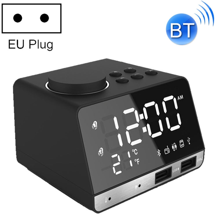K11 Bluetooth Alarm Clock Speaker Creative Digital Music Clock Display Radio with Dual USB Interface, Support U Disk / TF Card / FM / AUX, EU Plug(Black) - Alarm Clocks by PMc TechLife | Online Shopping South Africa | PMc TechLife | Buy Now Pay Later Mobicred