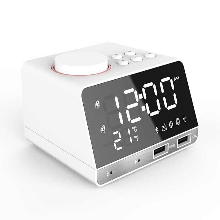 K11 Bluetooth Alarm Clock Speaker Creative Digital Music Clock Display Radio with Dual USB Interface, Support U Disk / TF Card / FM / AUX, EU Plug(White) - Alarm Clocks by PMc TechLife | Online Shopping South Africa | PMc TechLife | Buy Now Pay Later Mobicred