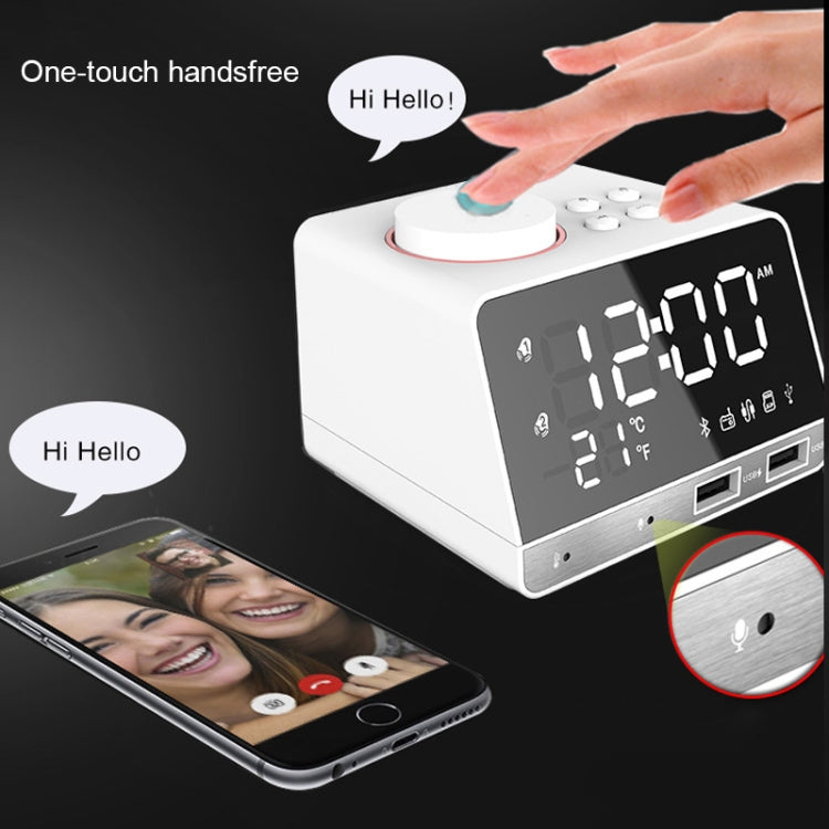 K11 Bluetooth Alarm Clock Speaker Creative Digital Music Clock Display Radio with Dual USB Interface, Support U Disk / TF Card / FM / AUX, EU Plug(White) - Alarm Clocks by PMc TechLife | Online Shopping South Africa | PMc TechLife | Buy Now Pay Later Mobicred