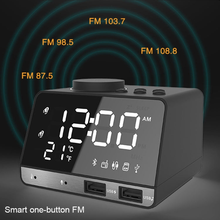 K11 Bluetooth Alarm Clock Speaker Creative Digital Music Clock Display Radio with Dual USB Interface, Support U Disk / TF Card / FM / AUX, EU Plug(White) - Alarm Clocks by PMc TechLife | Online Shopping South Africa | PMc TechLife | Buy Now Pay Later Mobicred