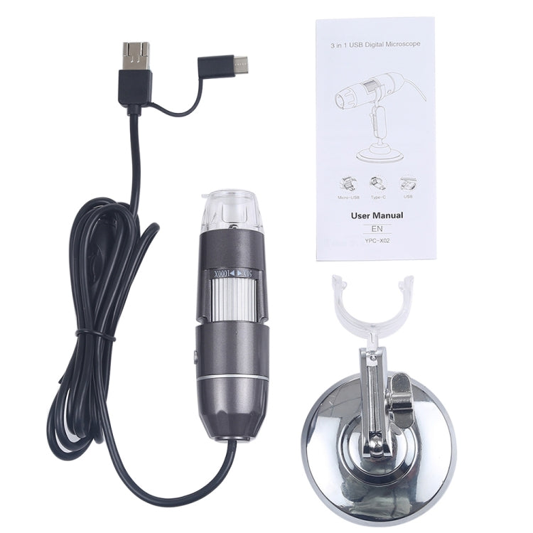 1600X Magnifier HD Image Sensor 3 in 1 USB Digital Microscope with 8 LED & Professional Stand (Black) - Digital Microscope by PMC TechLife | Online Shopping South Africa | PMC TechLife | Buy Now Pay Later Mobicred