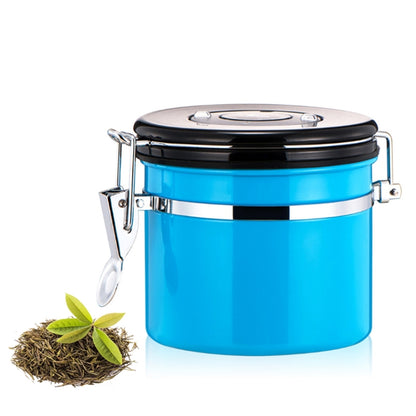 1200ml Stainless Steel Sealed Food Coffee Grounds Bean Storage Container with Built-in CO2 Gas Vent Valve & Calendar (Blue) - Coffee Tools by PMC Jewellery | Online Shopping South Africa | PMC Jewellery | Buy Now Pay Later Mobicred