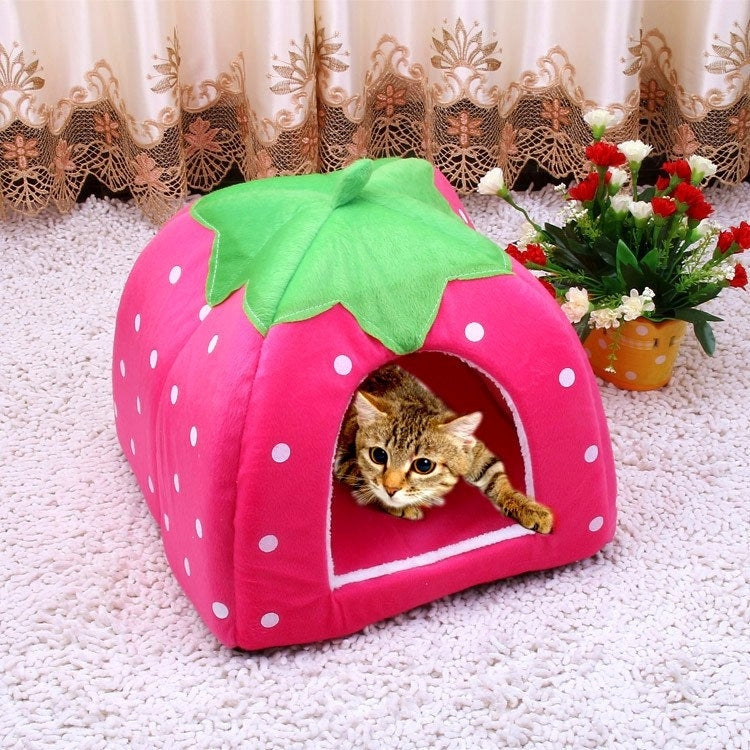 Strawberry Shaped Foldable Short Plush Pet House Nest, Size: S(Red) - Beds by PMC TechLife | Online Shopping South Africa | PMC TechLife