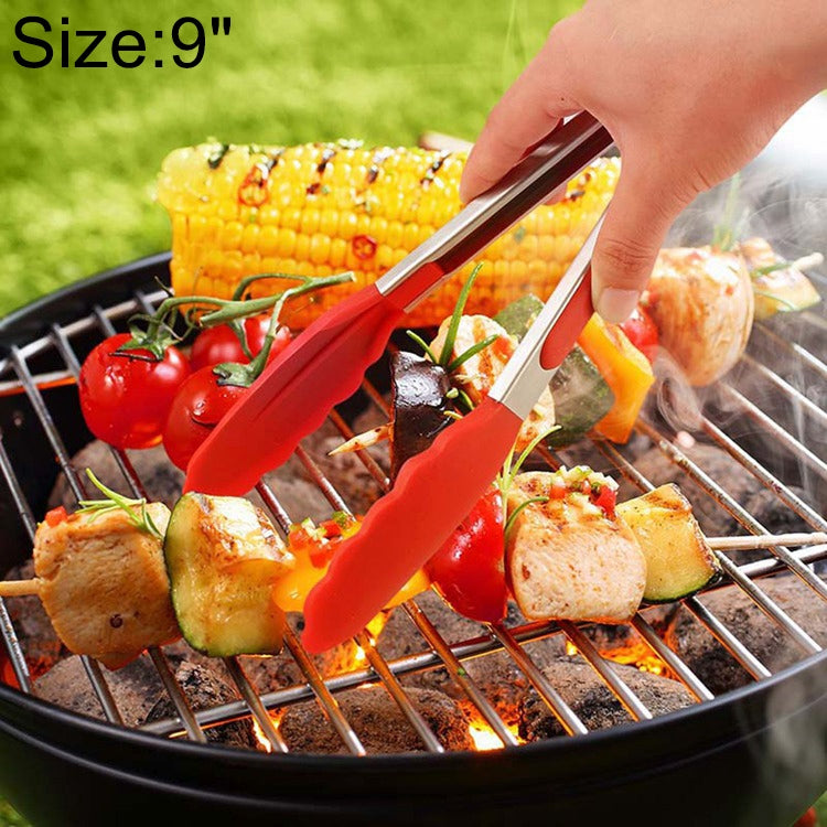 9 inch Silicone Non-slip Food Bread Barbecue BBQ Clip Tongs Kitchen Tools(Red) - Food Clips & Clips by PMC Jewellery | Online Shopping South Africa | PMC Jewellery | Buy Now Pay Later Mobicred