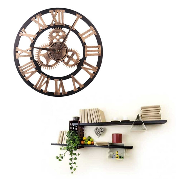 Retro Wooden Round Single-sided Gear Clock Rome Number Wall Clock, Diameter: 30cm(Gold) - Wall Clock by PMc TechLife | Online Shopping South Africa | PMc TechLife | Buy Now Pay Later Mobicred