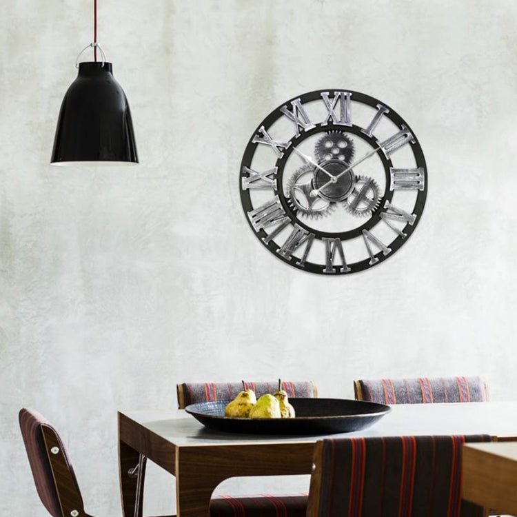 Retro Wooden Round Single-sided Gear Clock Rome Number Wall Clock, Diameter: 30cm(Silver) - Wall Clock by PMc TechLife | Online Shopping South Africa | PMc TechLife | Buy Now Pay Later Mobicred
