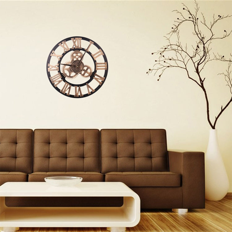 Retro Wooden Round Single-sided Gear Clock Rome Number Wall Clock, Diameter: 35cm(Gold) - Wall Clock by PMc TechLife | Online Shopping South Africa | PMc TechLife | Buy Now Pay Later Mobicred