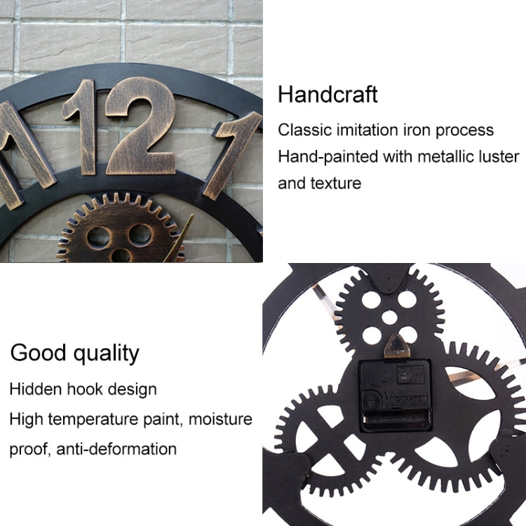 Retro Wooden Round Single-sided Gear Clock Rome Number Wall Clock, Diameter: 35cm(Silver) - Wall Clock by PMc TechLife | Online Shopping South Africa | PMc TechLife | Buy Now Pay Later Mobicred
