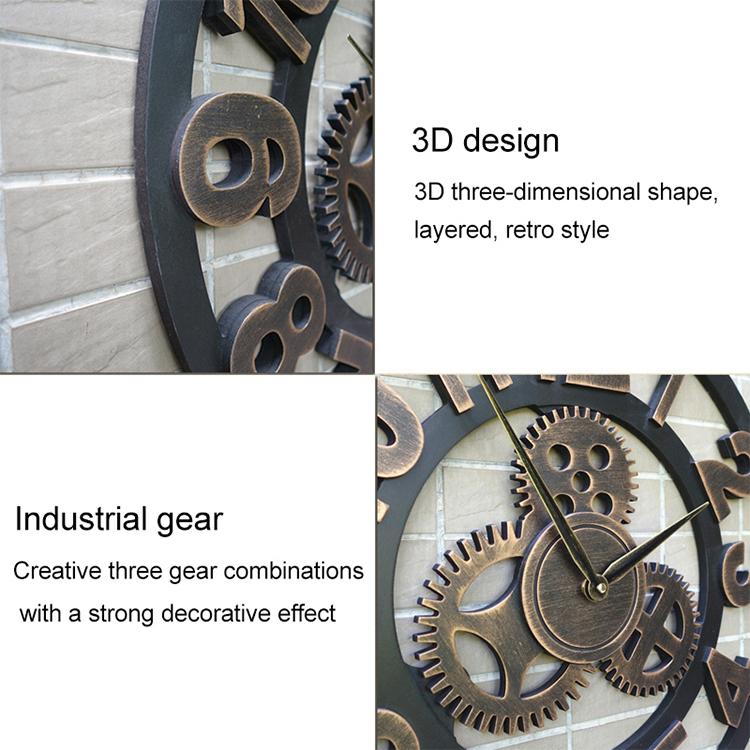 Retro Wooden Round Single-sided Gear Clock Arabic Number Wall Clock, Diameter: 35cm (Gold) - free shipping - PMC TechLife - Order now!