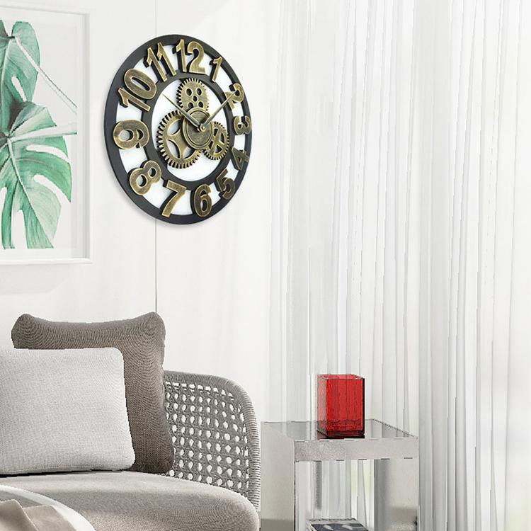 Retro Wooden Round Single-sided Gear Clock Arabic Number Wall Clock, Diameter: 35cm (Gold) - free shipping - PMC TechLife - Order now!
