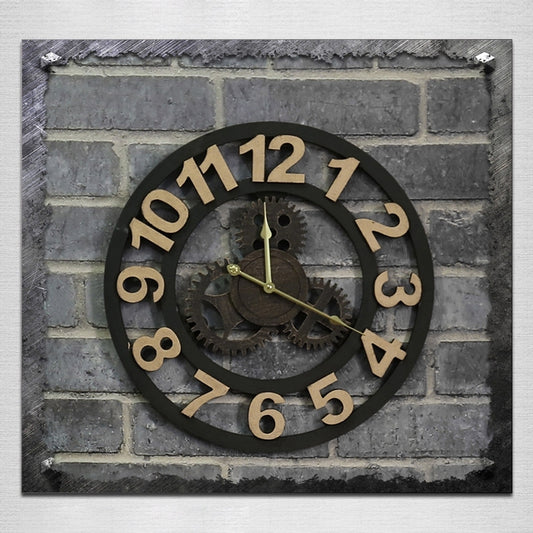 Originality American Industrial Style Wood Vintage Old Gear Wall Clock (Gold) - Wall Clock by PMC Jewellery | Online Shopping South Africa | PMC Jewellery | Buy Now Pay Later Mobicred