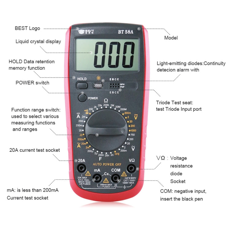 Repair Tools for Mobile & Tablet, BEST-58A Multi Function Digital Multimeter - Current & Voltage Tester by BEST | Online Shopping South Africa | PMC TechLife | Buy Now Pay Later Mobicred
