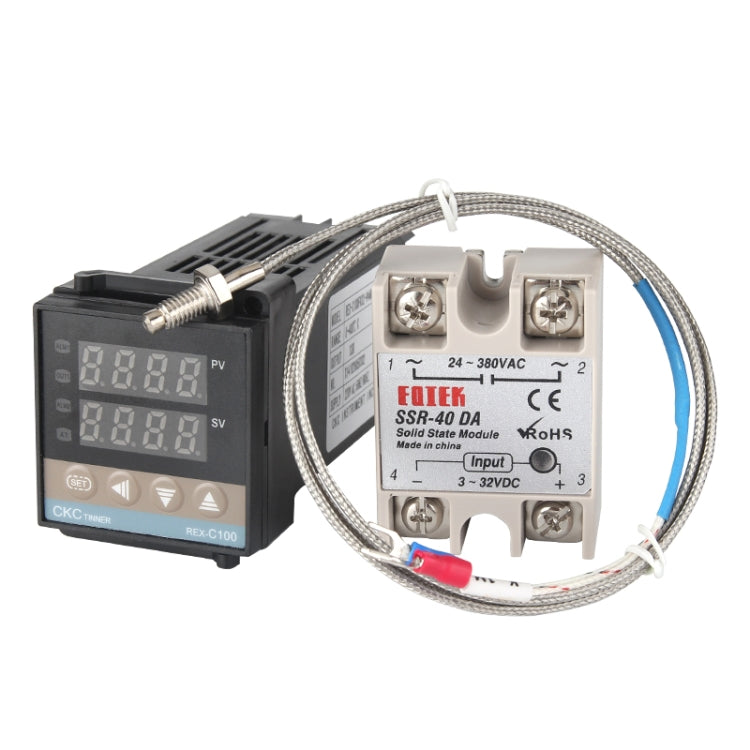 REX-C100 Thermostat + Thermocouple + SSR-40 DA Solid State Module Intelligent Temperature Control Kit - Components Kits by PMC TechLife | Online Shopping South Africa | PMC TechLife